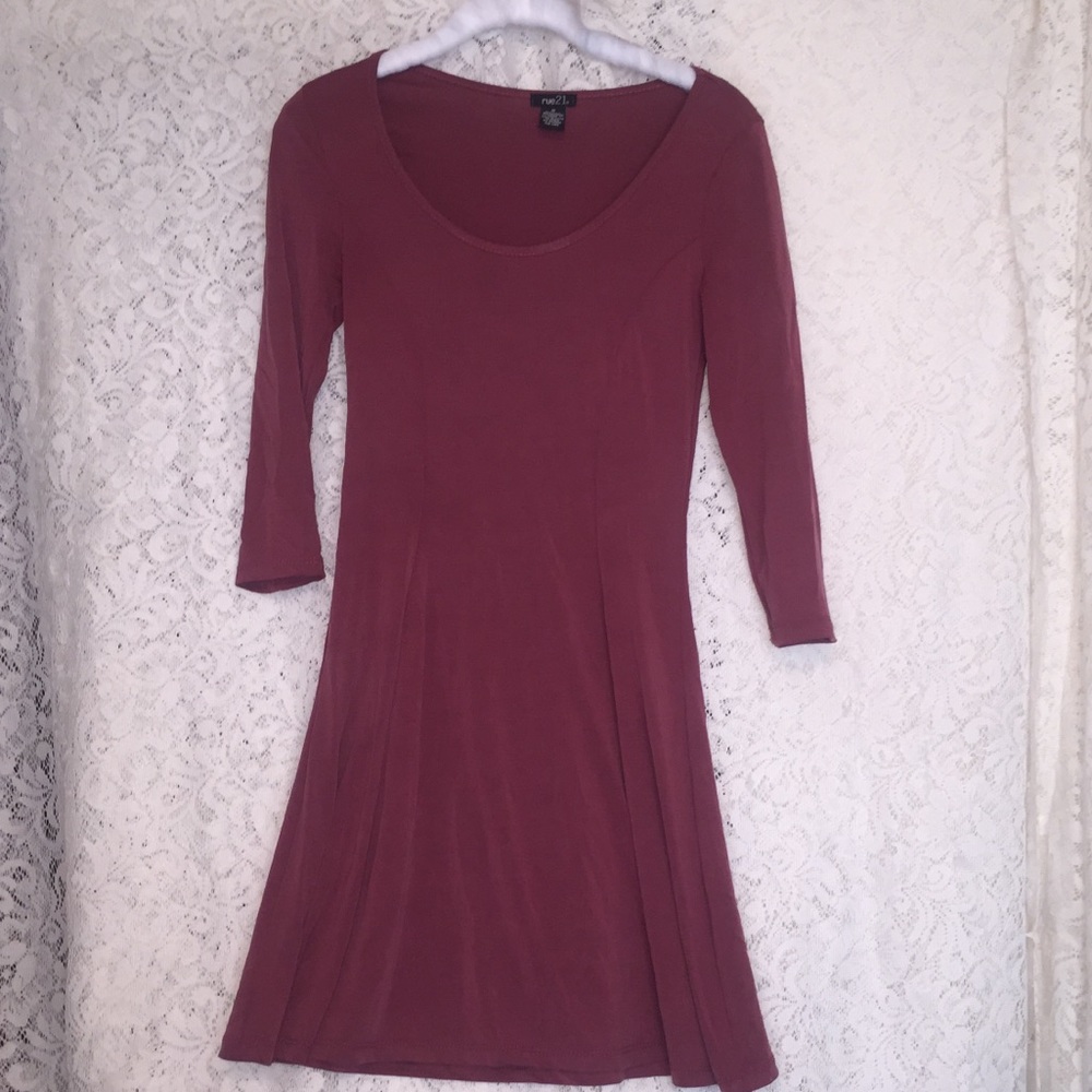 Wine colored super soft 3/4 sleeve skater dress